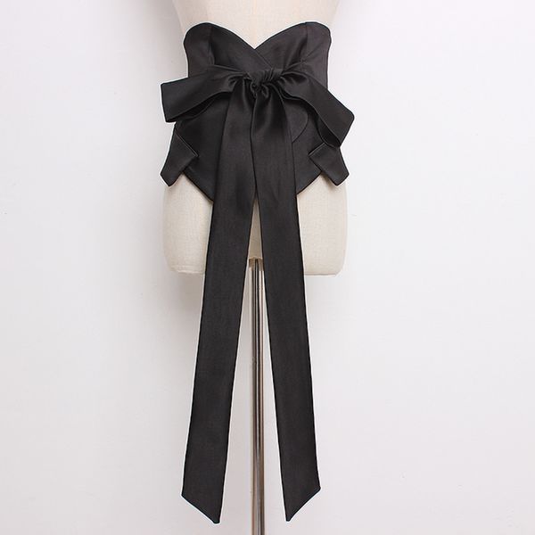 

sondr woman belt simple black satin cummerbunds all match corset belt fashion wide stretch bandage lace up waistband new, Black;brown