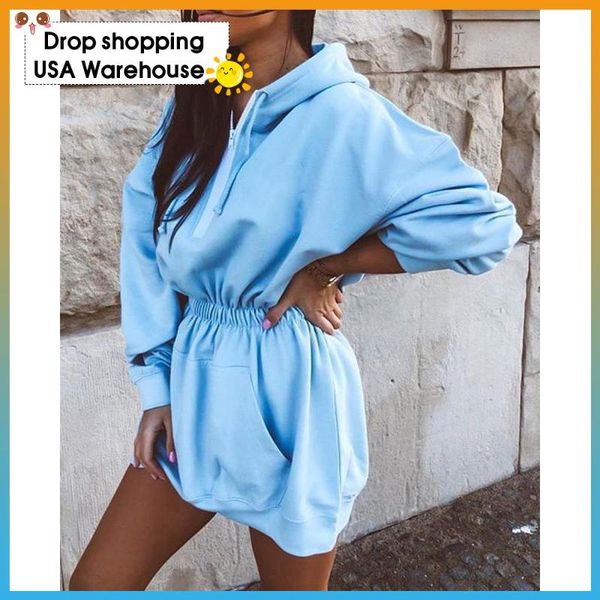 

women's hoodies & sweatshirts 2021 autumn winter waist hugging hooded casual mini short long sleeve oversized hoodie tunic plus size, Black