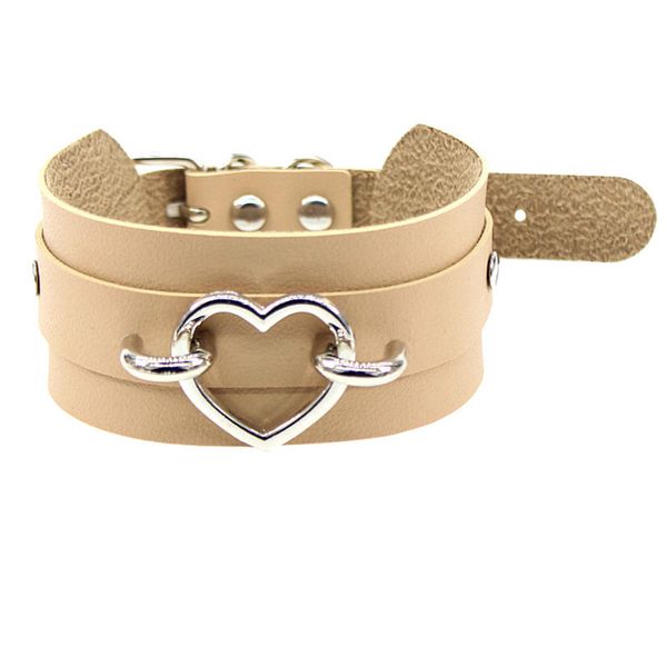 

chokers women men cool handmade heart choker metal pu leather collar bondage harness chocker necklaces bijoux jewelry, Golden;silver