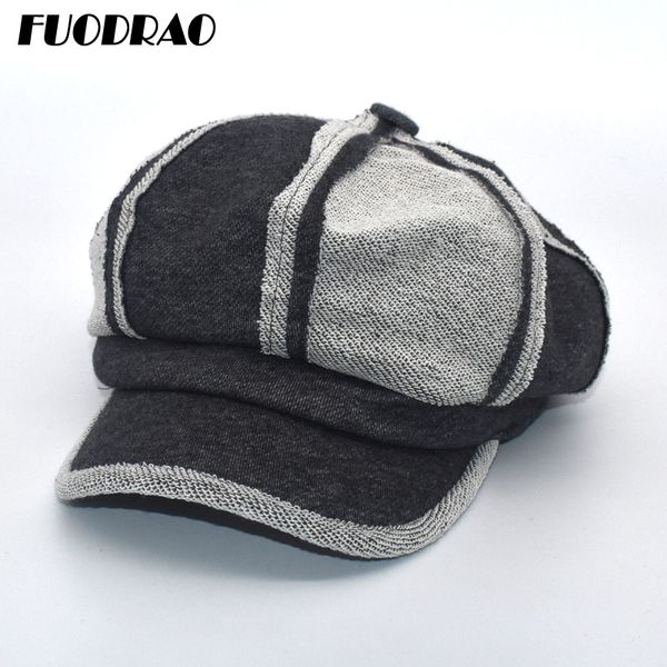 

stingy brim hats fuodrao octagonal women british vintage beret hat autumn winter casual woman gorras painter c13, Blue;gray