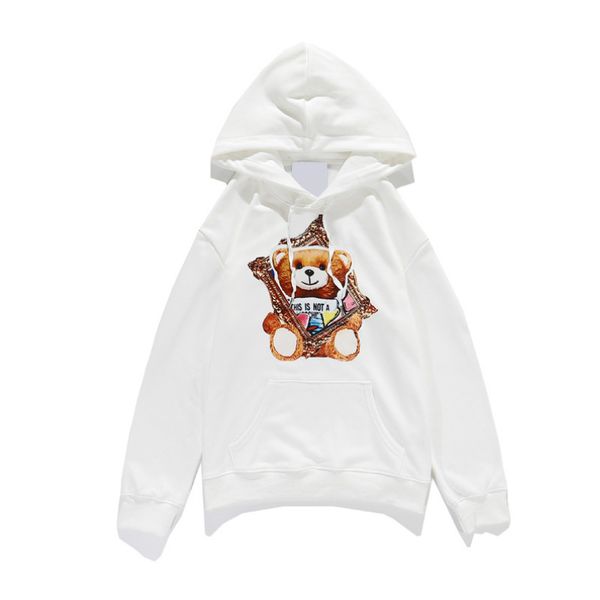 

mxxxxino mens hoodies fashion frame bear printed with letter hoodies mens casual solid color breathable pullover mens sweatshirts, Black