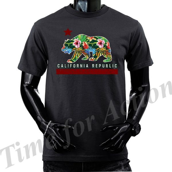 

floral bear california republic cali bear graphic t-shirt tee