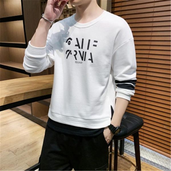 

designer long sleeve tshirt men fashion casual loose letter printing breathable clothes slim round neck autumn hooded men tees top, White;black
