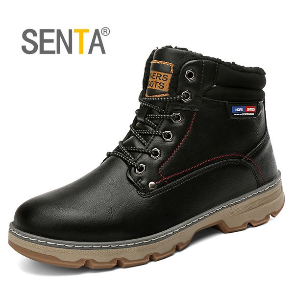 

senta new winter men ankle boots men single shoes snow boots male cotton-padded shoes warm fur plush insole, Black