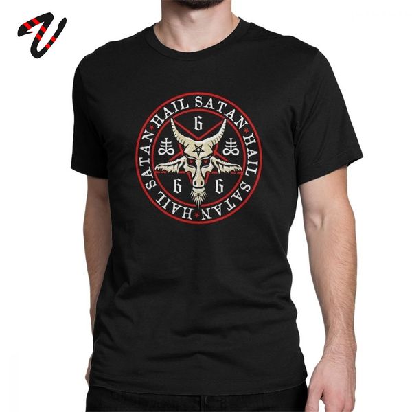 

men tshirt hail satan baphomet t shirts occult pentagram 100% cotton male t-shirt crew neck tees short sleeve clothing plus size