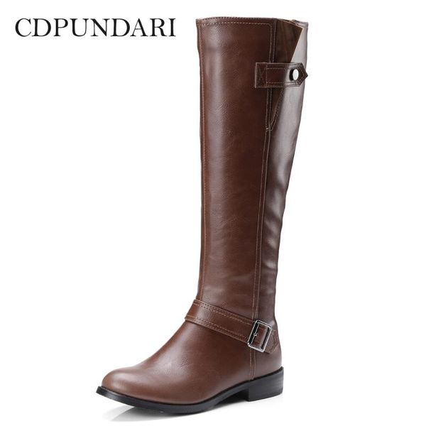 

boots cdpundari pu low heel knee high women winter shoes woman botas mujer bottine femme, Black