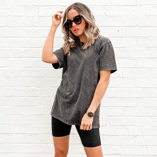 

100% хлопок камень мыть расслабился fit женщины лета тенниска, White