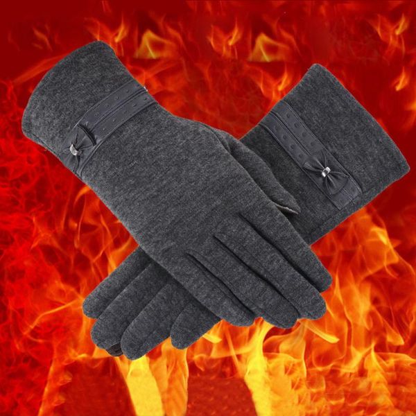 

five fingers gloves women winter elegant warm bowknot thicken solid color mittens hiver femme guantes modis, Blue;gray