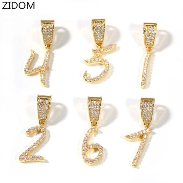 

pendant necklaces men hip hop iced out 0-9 number pave setting zircon hiphop pendants necklace charm jewelry for gift, Silver