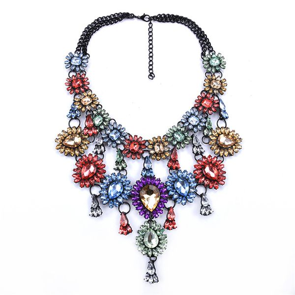 

european and american luxury necklace big brand gemstone high-end gemstone necklace accessories flower tassel necklace ly069, Silver