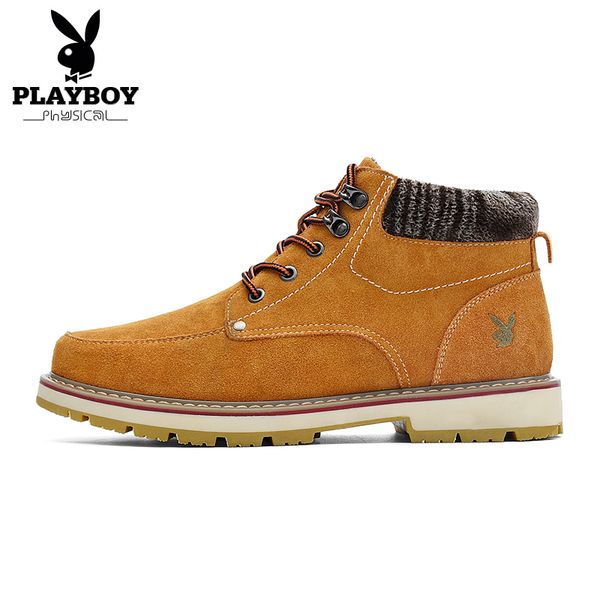 

playboy new men boots winter warm snow boots men winter work shoes footwear fashion rubber ankle shoes ds87281, Black