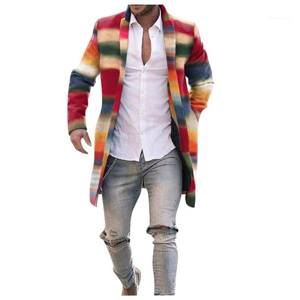 

woolen woolen cloth outerwear clothing casual fashion men designer jackets rainbow striped mens trench coats slim single breasted mid-length, Tan;black