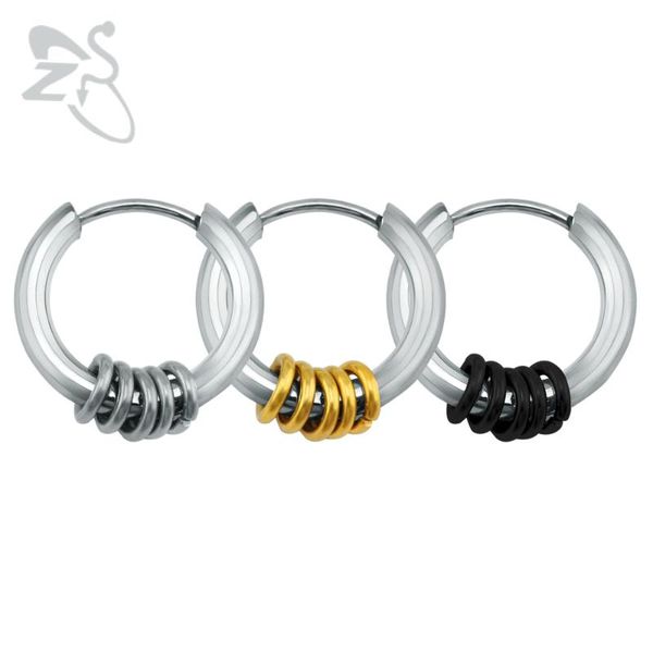 

hoop & huggie zs 1 pair round stainless steel aros ear earring small mix color loop circle piercing jewelry for women men, Golden;silver