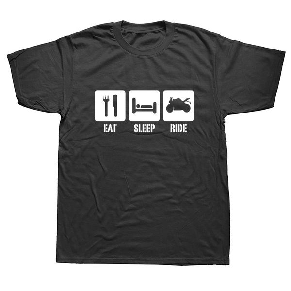 

смешной eat sleep езда мотоциклетного graphic t-shirt mens лета стиль мода коротких рукава крупногабаритного streetwear футболка