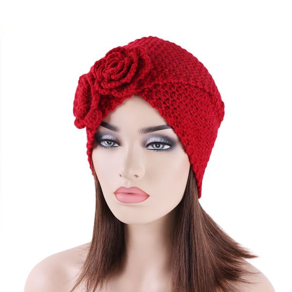 

new floral women's knitted turban hats bohemia turban cashmere cross wrap head hat wool knitting bonnet turbante cap, Blue;gray