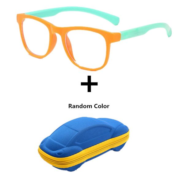 

boys girls anti blue light kids glasses optical frame computer transparent glasses children silicone soft eyeglasses +car case, White;black