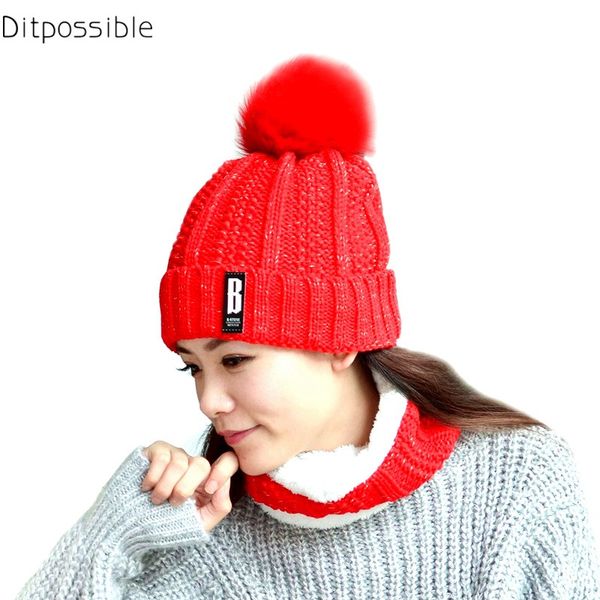 

ditpossible 2pcs/set wrap scarf hat set girls beanies winter hats for women cotton warm skullies cap hats scarves sets, Blue;gray