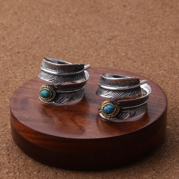 

925 sterling silver handmade designer rings antique silver feather serries adjustable rings with turquoise stones opening ring men women