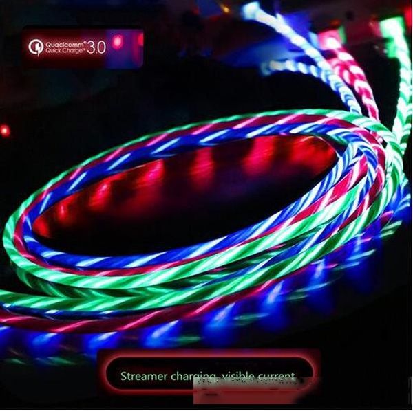 

1m 3ft visible flowing led light up charging cable type c micro usb charger data sync cable for samsung s9 s10 smart cell phones tablet pc
