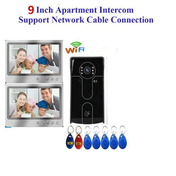 

video door phones rifd card wireless intercom ip phone wifi 9 inch monitor 700tvl doorbell camera home system