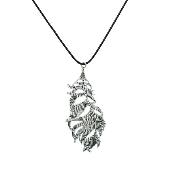 

gothic leaf charm necklace for women black rope chain necklaces pendant choker collar jewelry accessories 13591, Silver