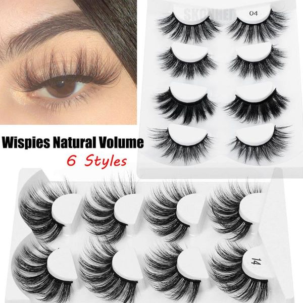 

4pairs 3d soft mink hair false eyelashes wispies natural volume long eyelashes extension beauty eye makeup handmade cruelty-free