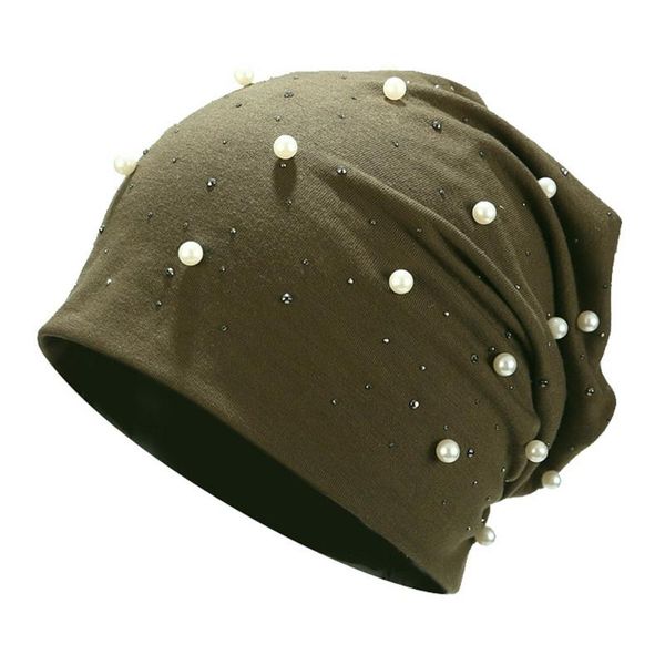 

женщины моды теплый элегантный beanie hat упругие вскользь бленда хлопка wrap осени украшения обуви pearls стразы свободный размер, Blue;gray