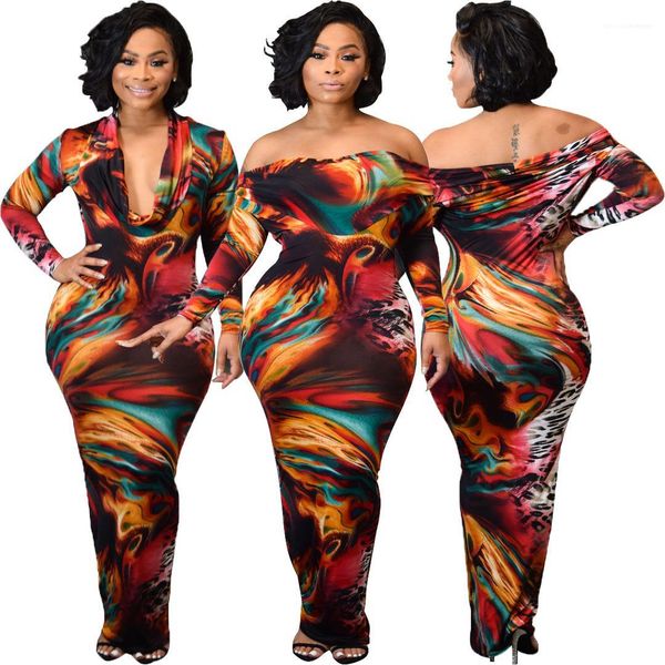 

maxi dress low cut cowl neck dresses women slash neck pencil dresses fashion print long sleeve, Black;gray