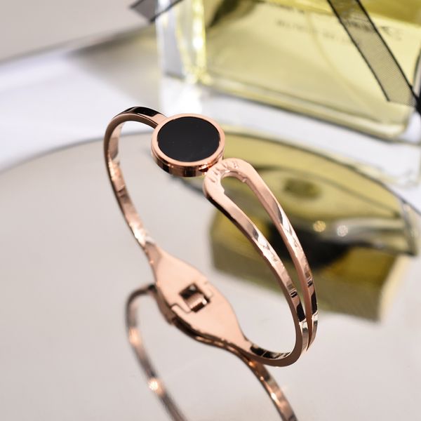 

bangle yun ruo 2021 arrival black round lover cuff rose gold color 316l titanium steel jewelry woman never fade korean style