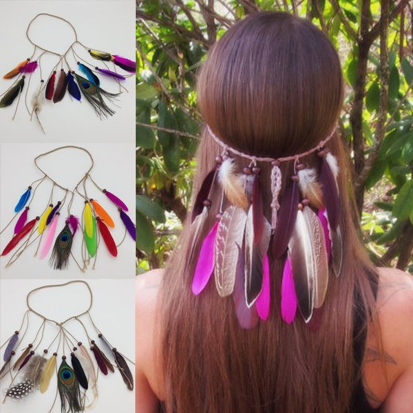 

european and american bohemian peacock feather headband hippie ethnic hair ornaments tassel headdress hair