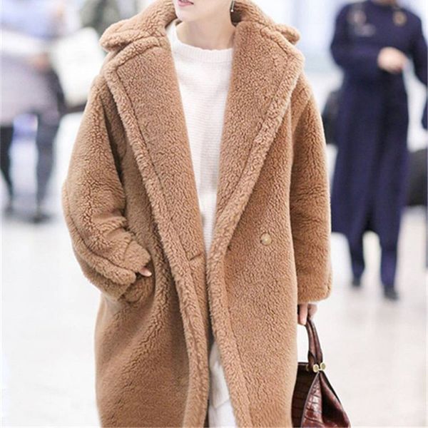 

autumn winter women jacket coat long warm elegant female fur coat outwear oversize loose single breasted women parkas cdr2369, Black