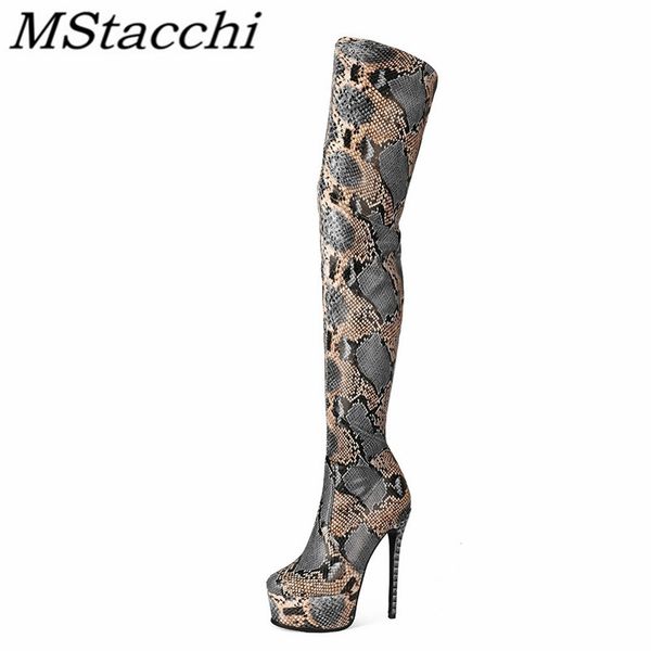 

mstacchi crocodile print new designer thin heels 2020 rome women long boots side zipper platform madam shoes botas de mujer, Black