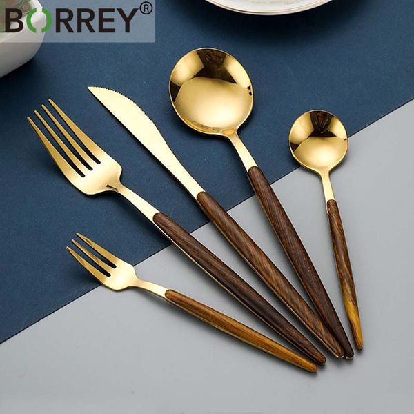 

flatware sets borry 30pcs gold stainless steel cutlery set portugal cutipol goa tableware with wooden handle metal spoon fork knife
