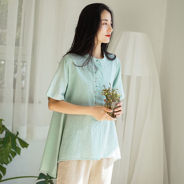 

nini wonderland 2020 summer casual shirt woman short sleeve cotton female loose irregular vintage shirt mori girl clothes, White