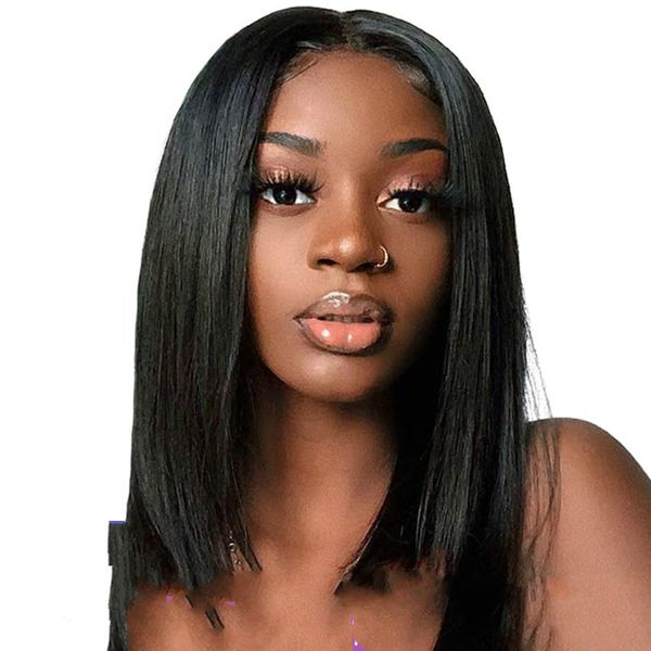 

straight bob human hair wigs 4x4 lace closure bob wigs straight short bob wig malaysian lace frontal human hair c, Black;brown