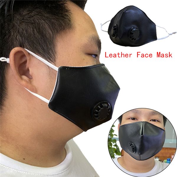 Maschera per il viso in pelle Moda con valvola respiratoria Maschere protettive in PU traspirante Maschere per la bocca riutilizzabili lavabili antipolvere Spedizione gratuita DHL