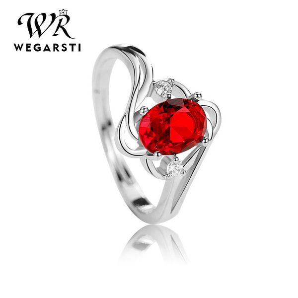 

cluster rings wegarsti korean 925 sterling silver oval ruby gemstone ring for women wedding engagement open size crystal jewelry, Golden;silver