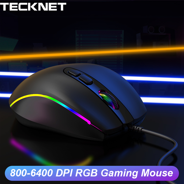 

mice tecknet wired rgb gaming mouse 800/1600/2400/3200/4800/6400 dpi 7 buttons ergonomic backlight optical gamer for pc laptop