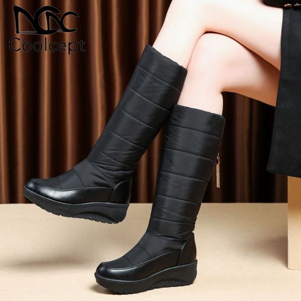 

coolcept дамы колено высокие сапоги снега keep warm fur boots клинья металла украшения rhinestone обувь размер 35-44, Black