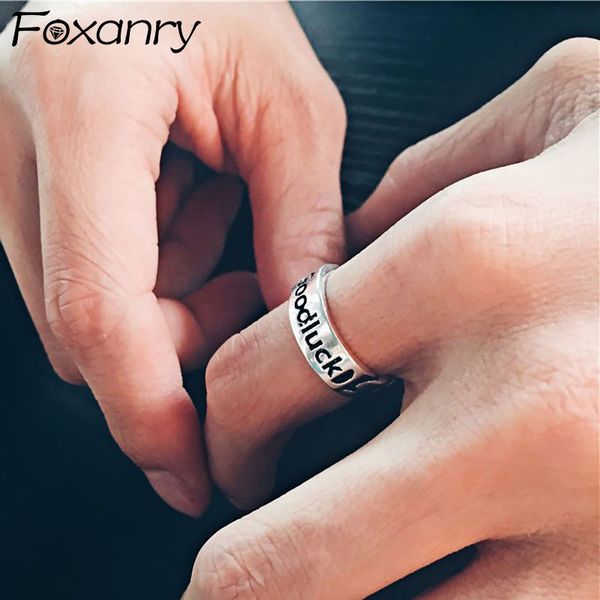 

cluster rings foxanry 925 sterling silver for women fashion vintage weaving chian english letter elegant birthday party jewelry gift, Golden;silver