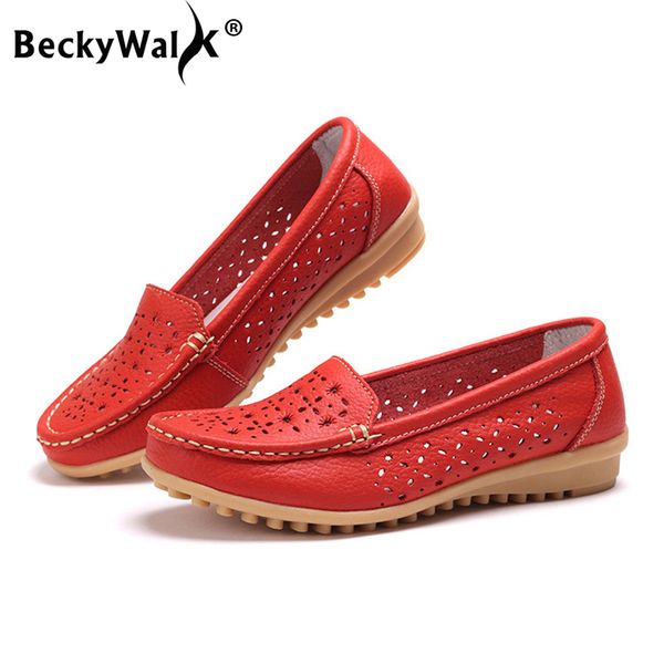 

beckywalk summer women shoes fashion hollow out mother flats shoes soft genuine leather casual woman flat sandals wsh2756, Black