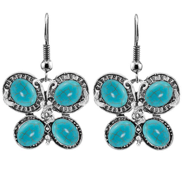 

10 pairs silver plated butterfly and dragonfly shape green turquoise stone dangle earrings for women jewelry