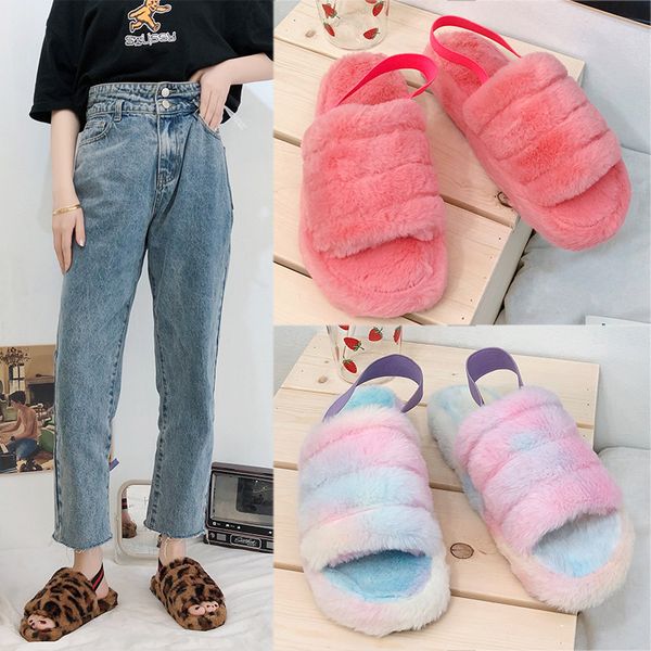 

women thick-soled woolen slippers 42 large size wedge anti-slip elastic band warm sandals dhl, Black