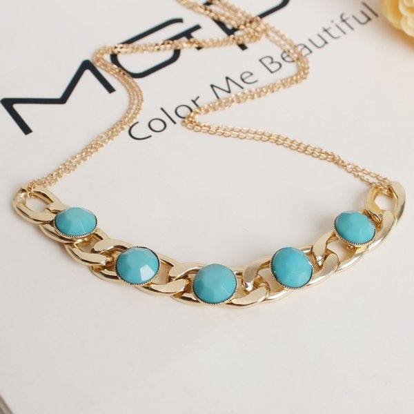 

explosion style big ladies short money chain personality natural stone chain necklace party jewelry gift, Silver