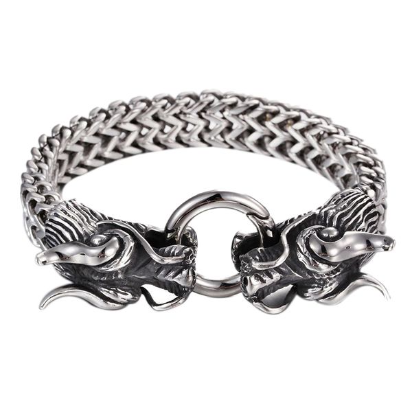 

double dragon head men bracelet for men friendship mens bracelets for punk rock male jewelry, Golden;silver