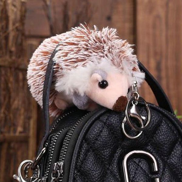 

cute plush animal hedgehog keychain bag mobile phone pendant keyring, Silver