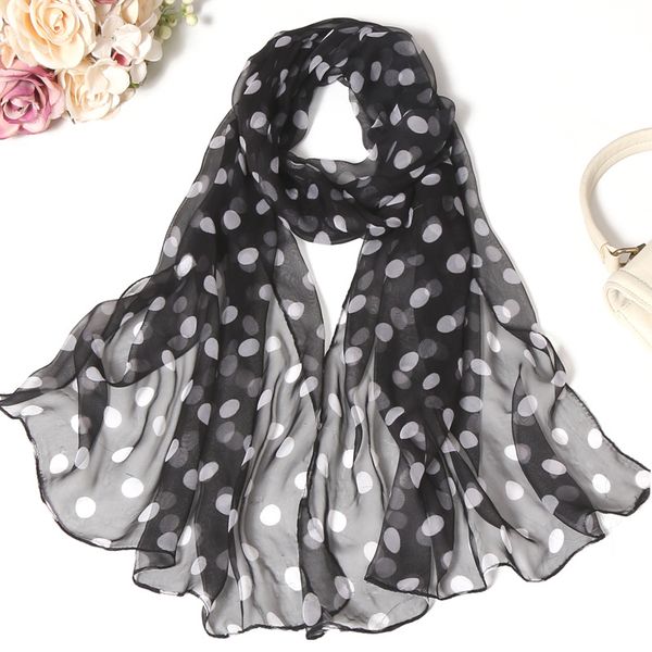 

classic black and white silk scarf woman spring and autumn polka dot shawl long scarves versatile air conditioning scarf, Blue;gray