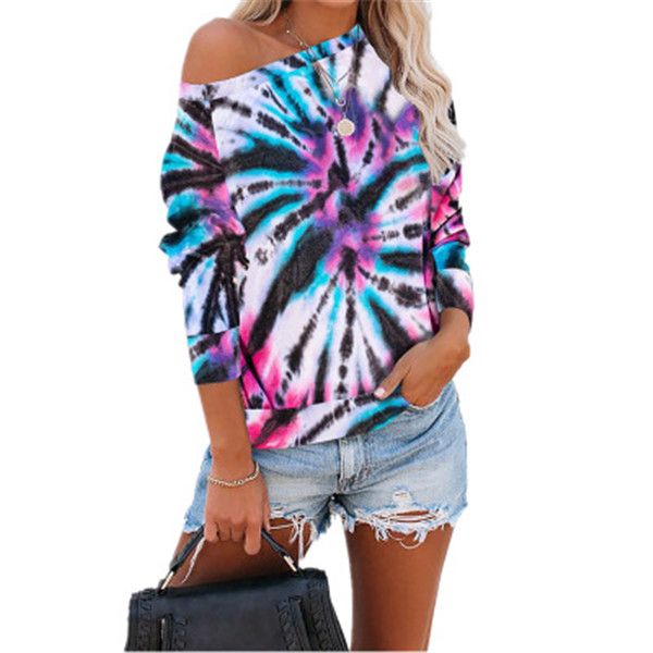 

fashion casual women's loose tie-dye printed round neck hip hop long sleeve sweater kg-14, Black