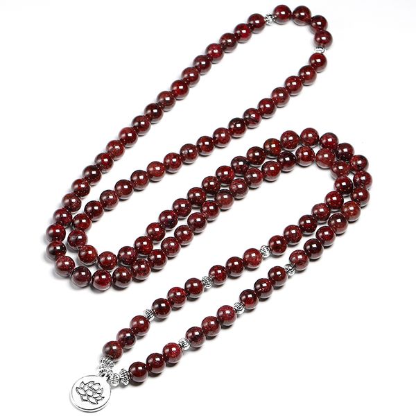 

natural a red garnet 108 beads mala bracelet 8mm stone women men wing om charm yoga bracelets handmade accessories gift y200810, Black