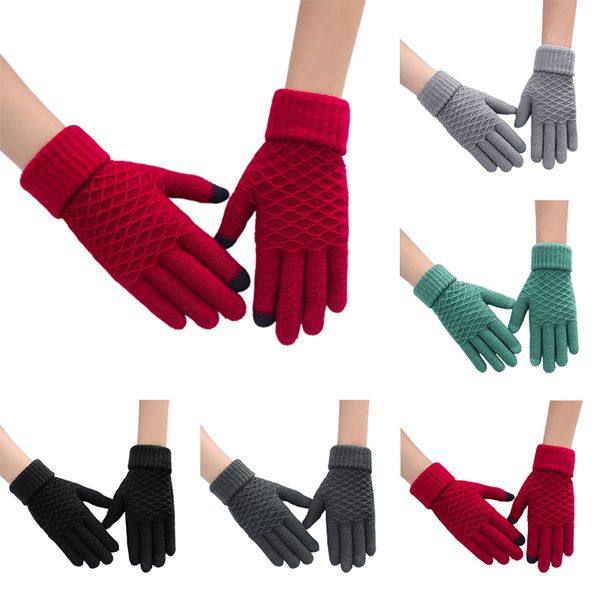 

new female stretch knit gloves magic touch screen gloves for women girl mittens winter warm knit accessories, Blue;gray